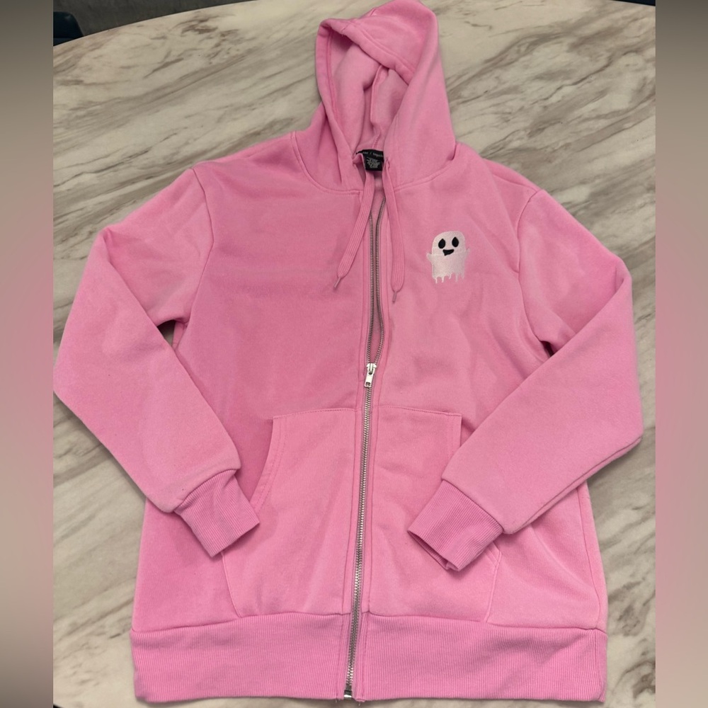 Better Together Pink Sweatshirt Hoodie With Embroidered Ghost - Picture 6 of 12